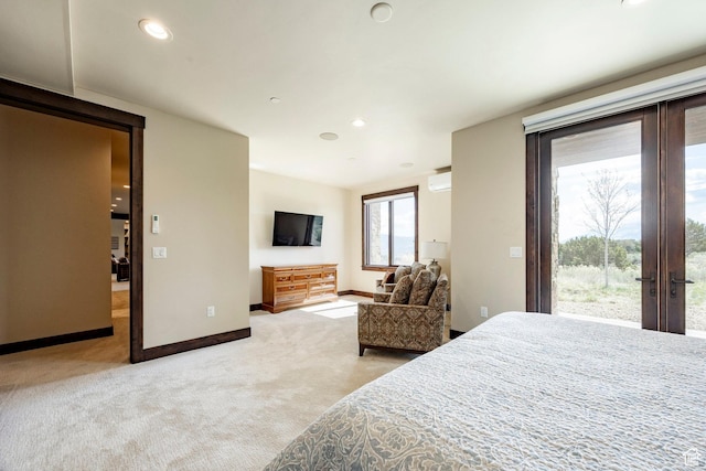 787 N Red Ledges Blvd, Heber City, UT 84032 - bedroom with carpet flooring, baseboards, access to outside, a wall mounted AC, and recessed lighting