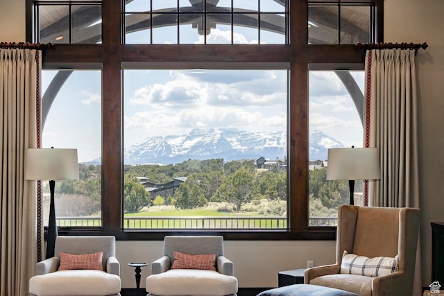 787 N Red Ledges Blvd, Heber City, UT 84032 - sitting room with lofted ceiling, a mountain view, and plenty of natural light