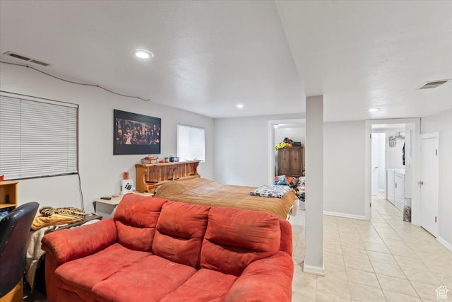 3262 W 6920 S, West Jordan, UT 84084 - bedroom featuring light tile patterned floors, visible vents, baseboards, and recessed lighting