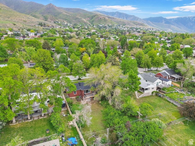 bird's eye view featuring a residential view and a mountain view