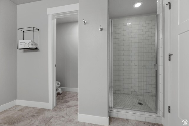 4455 W Glendon Dr, Lehi, UT 84043 - full bathroom with a stall shower, recessed lighting, baseboards, and toilet