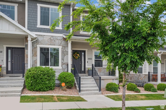 4455 W Glendon Dr, Lehi, UT 84043 - view of front of property with a porch and stone siding