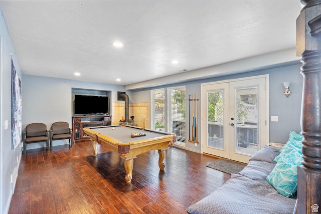 3470 W Maynard Ct, Riverton, UT 84065 - rec room featuring wood finished floors, french doors, pool table, a wood stove, and recessed lighting
