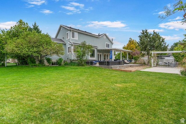 3470 W Maynard Ct, Riverton, UT 84065 - rear view of property with a yard, a patio, stucco siding, and fence