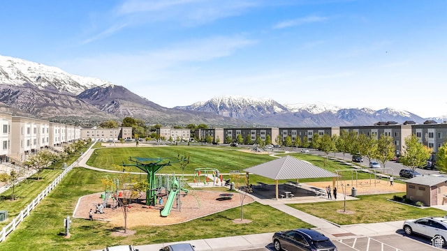 exterior space featuring a mountain view