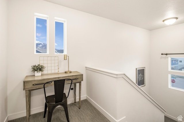office featuring carpet, plenty of natural light, and baseboards