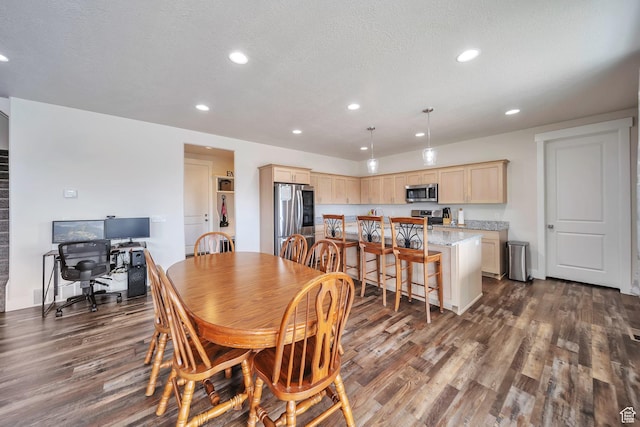 2882 S Allison Way W, Syracuse, UT 84075 - dining space featuring dark wood-style floors, recessed lighting, an office area, and a textured ceiling