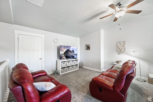 1559 W 430 N, Lindon, UT 84042 - carpeted living room with a ceiling fan, baseboards, visible vents, and vaulted ceiling