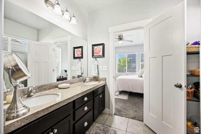 1559 W 430 N, Lindon, UT 84042 - ensuite bathroom featuring a ceiling fan, ensuite bath, a sink, tile patterned floors, and double vanity