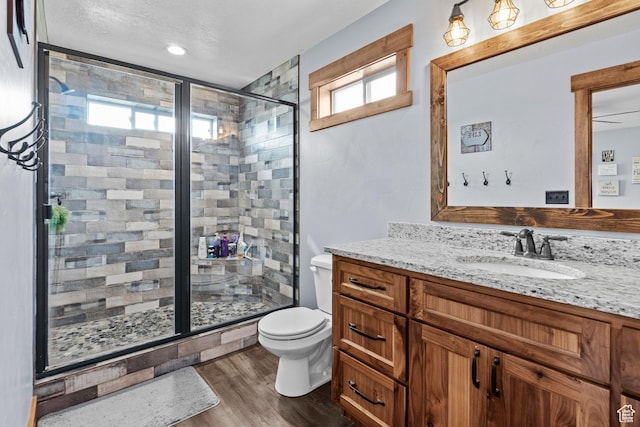 1504 N Sculpin Loop, Garden City, UT 84028 - bathroom with a shower stall, vanity, toilet, and wood finished floors