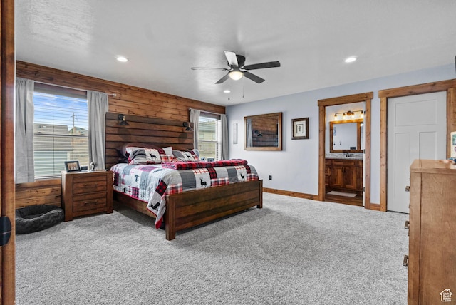 1504 N Sculpin Loop, Garden City, UT 84028 - bedroom featuring carpet flooring, wood walls, baseboards, and recessed lighting