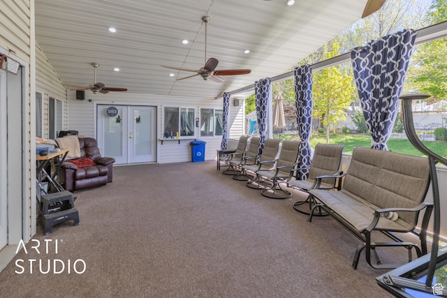 view of patio / terrace with french doors and a ceiling fan