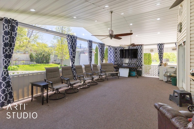 view of patio / terrace featuring a fenced backyard and ceiling fan