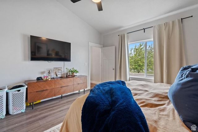 151 N 410th St S, Vineyard, UT 84059 - bedroom with light wood-style flooring, lofted ceiling, and a ceiling fan
