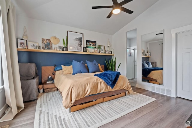 151 N 410th St S, Vineyard, UT 84059 - bedroom featuring vaulted ceiling, wood finished floors, and a ceiling fan