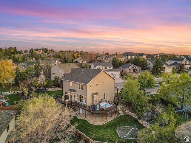 aerial view at dusk of a residential view