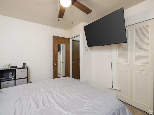 527 W Palisade Dr, Moab, UT 84532 - bedroom with a closet, carpet floors, and a ceiling fan
