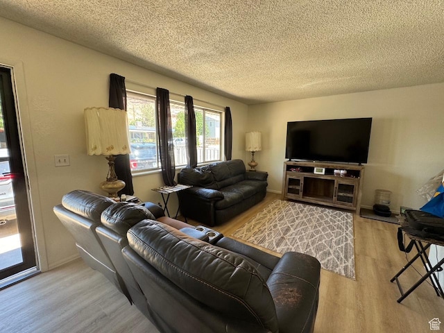 527 W Palisade Dr, Moab, UT 84532 - living room featuring a textured ceiling and wood finished floors