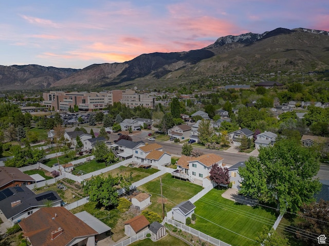 aerial view at dusk of a mountain view