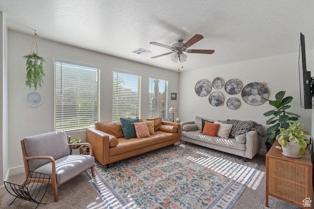 6303 S Zelda Dr, St George, UT 84790 - carpeted living room featuring ceiling fan