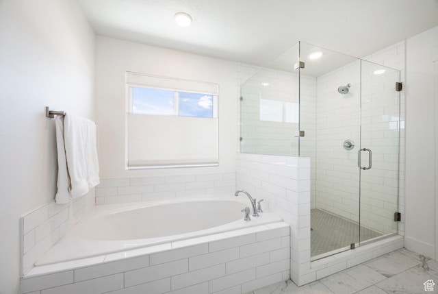 1401 S 1040 E, Heber City, UT 84032 - bathroom with a bath, a shower stall, marble finish floors, and recessed lighting