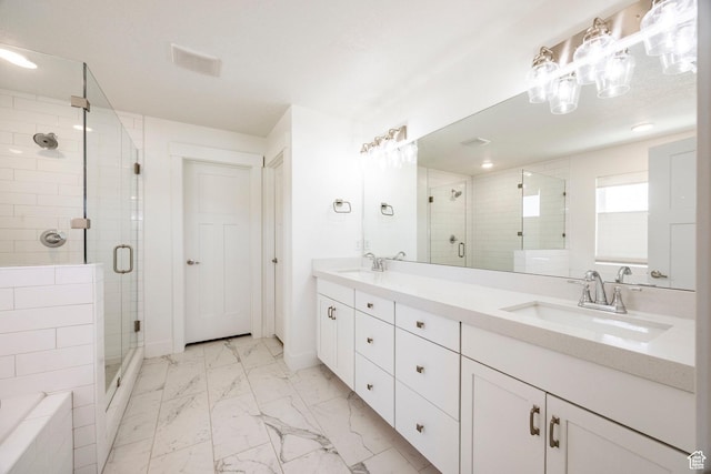 1401 S 1040 E, Heber City, UT 84032 - full bath with a shower stall, marble finish flooring, and double vanity