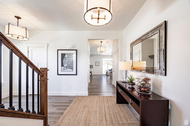 1401 S 1040 E, Heber City, UT 84032 - entryway featuring stairway, wood finished floors, a chandelier, and baseboards