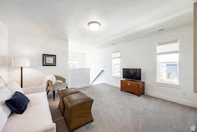 1401 S 1040 E, Heber City, UT 84032 - carpeted living room featuring baseboards and a textured ceiling