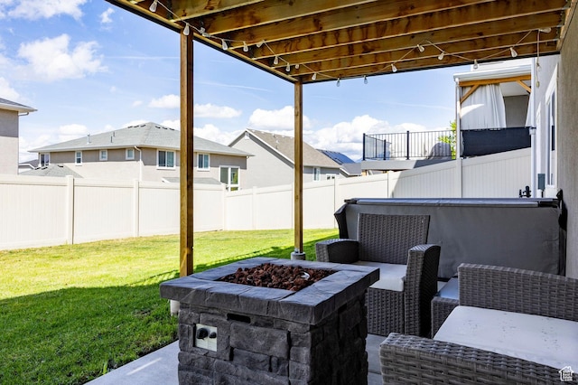 4468 W Meadow Bend Dr S, Herriman, UT 84096 - view of patio with a fire pit and a residential view