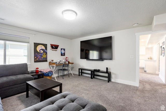 4468 W Meadow Bend Dr S, Herriman, UT 84096 - living room with carpet, a textured ceiling, and baseboards
