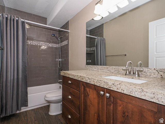 7503 S Bridge Maple Ln, West Jordan, UT 84081 - full bath with wood finished floors, toilet, shower / bath combination with curtain, and vanity