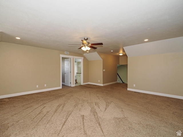 7503 S Bridge Maple Ln, West Jordan, UT 84081 - carpeted spare room featuring ceiling fan, baseboards, recessed lighting, and lofted ceiling