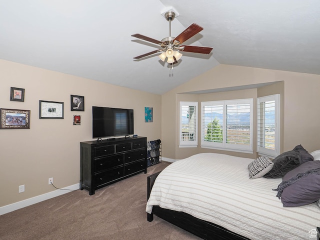 7503 S Bridge Maple Ln, West Jordan, UT 84081 - carpeted bedroom with baseboards, vaulted ceiling, and ceiling fan