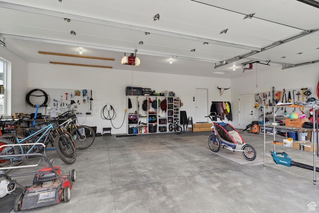 garage with a garage door opener
