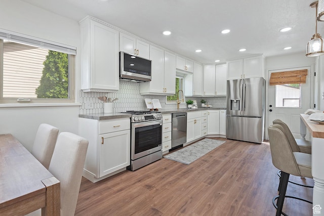 462 E 1700 S, Salt Lake City, UT 84115 - kitchen featuring stainless steel appliances, a sink, wood finished floors, backsplash, and recessed lighting