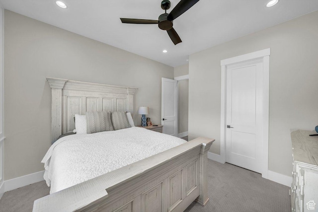 762 E Arina Way, Washington, UT 84780 - bedroom with light carpet, baseboards, recessed lighting, and a ceiling fan