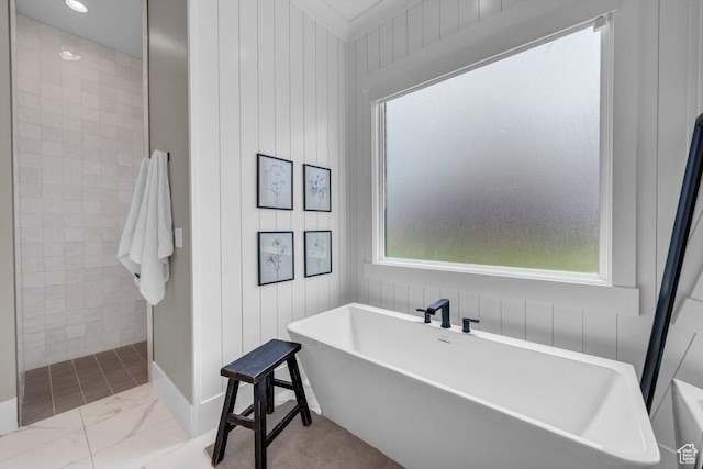 762 E Arina Way, Washington, UT 84780 - full bath with marble look tiles, a freestanding tub, and a tile shower