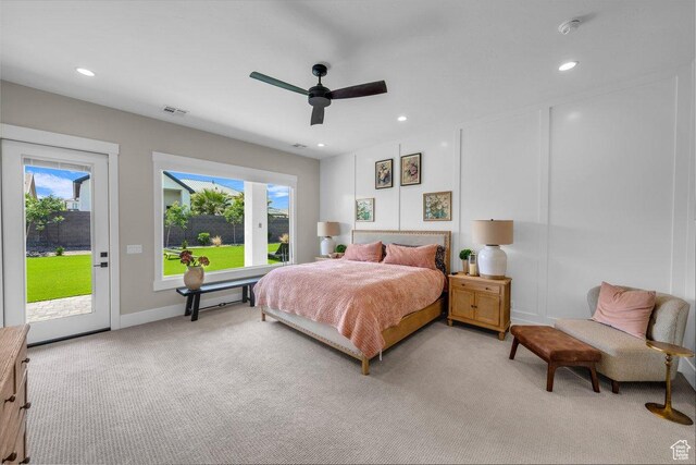 762 E Arina Way, Washington, UT 84780 - bedroom with access to outside, light colored carpet, recessed lighting, ceiling fan, and baseboards