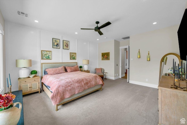 762 E Arina Way, Washington, UT 84780 - bedroom with light carpet, baseboards, recessed lighting, and ceiling fan