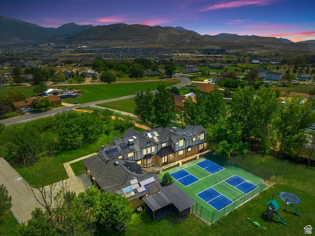 aerial view at dusk of a mountain view