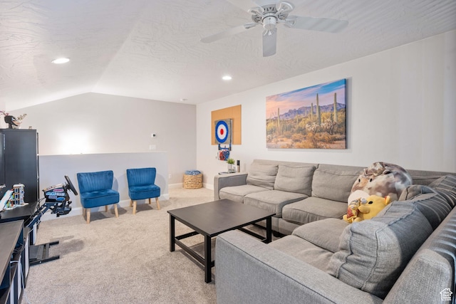 2883 S 3640 W, Hurricane, UT 84737 - living area featuring recessed lighting, carpet, ceiling fan, baseboards, and vaulted ceiling