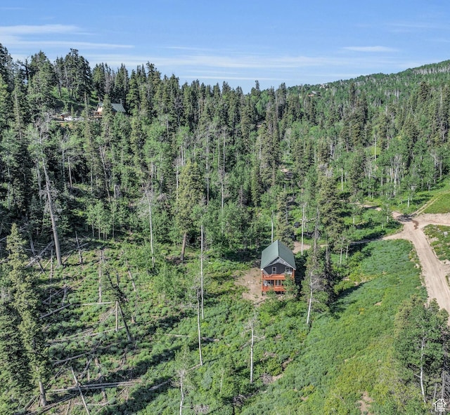 view of subject property featuring a forest
