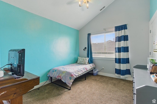 14349 S Round Rock Dr, Herriman, UT 84096 - carpeted bedroom with lofted ceiling, baseboards, and ceiling fan