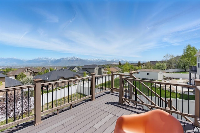 14349 S Round Rock Dr, Herriman, UT 84096 - deck featuring a residential view, a shed, an outbuilding, and a mountain view