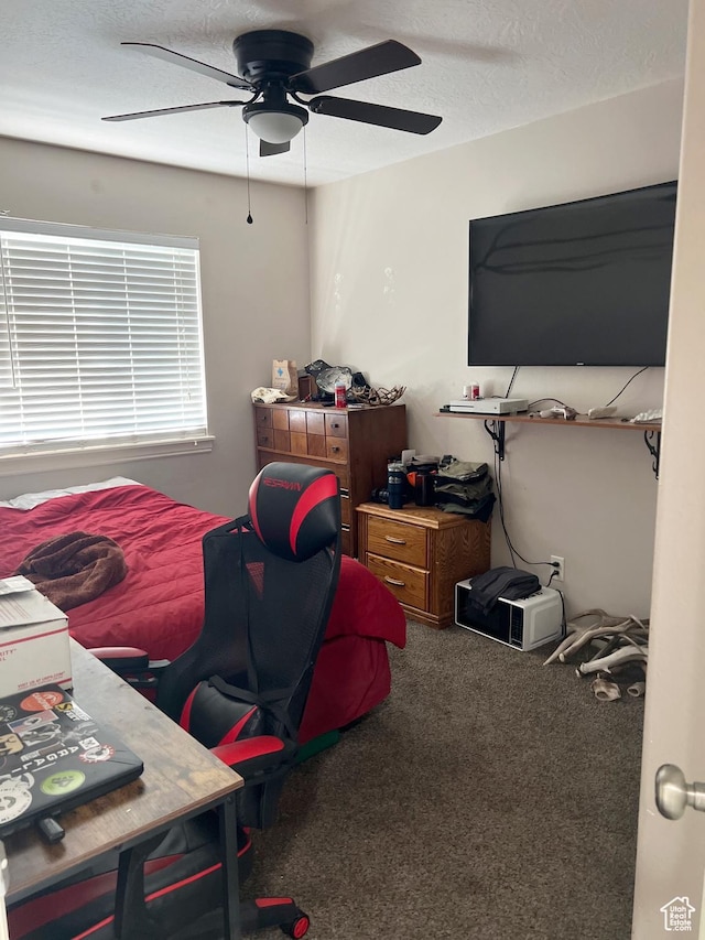 354 E 950 S, Payson, UT 84651 - bedroom featuring carpet flooring, a textured ceiling, and ceiling fan