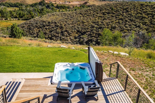 7485 E Moon Light Dr, Heber City, UT 84032 - wooden deck with an outdoor hot tub and a yard