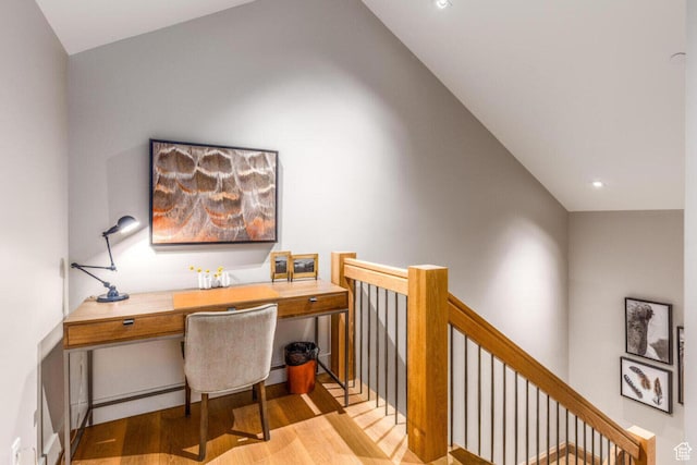 7485 E Moon Light Dr, Heber City, UT 84032 - home office with wood finished floors and recessed lighting