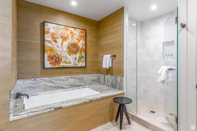 7485 E Moon Light Dr, Heber City, UT 84032 - bathroom with a stall shower, a bath, and recessed lighting