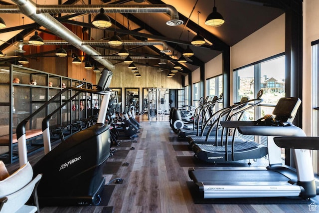 7485 E Moon Light Dr, Heber City, UT 84032 - exercise room with lofted ceiling and wood finished floors