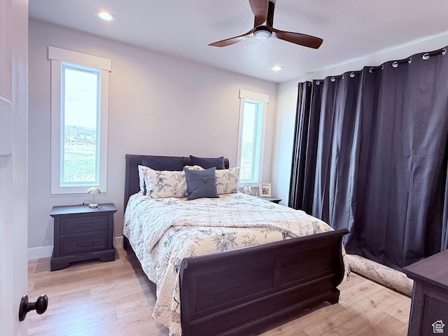 295 E 2nd N, Paris, ID 83261 - bedroom with light wood finished floors, recessed lighting, ceiling fan, and baseboards